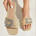 Stardom Square-Toe Crystal Flats
