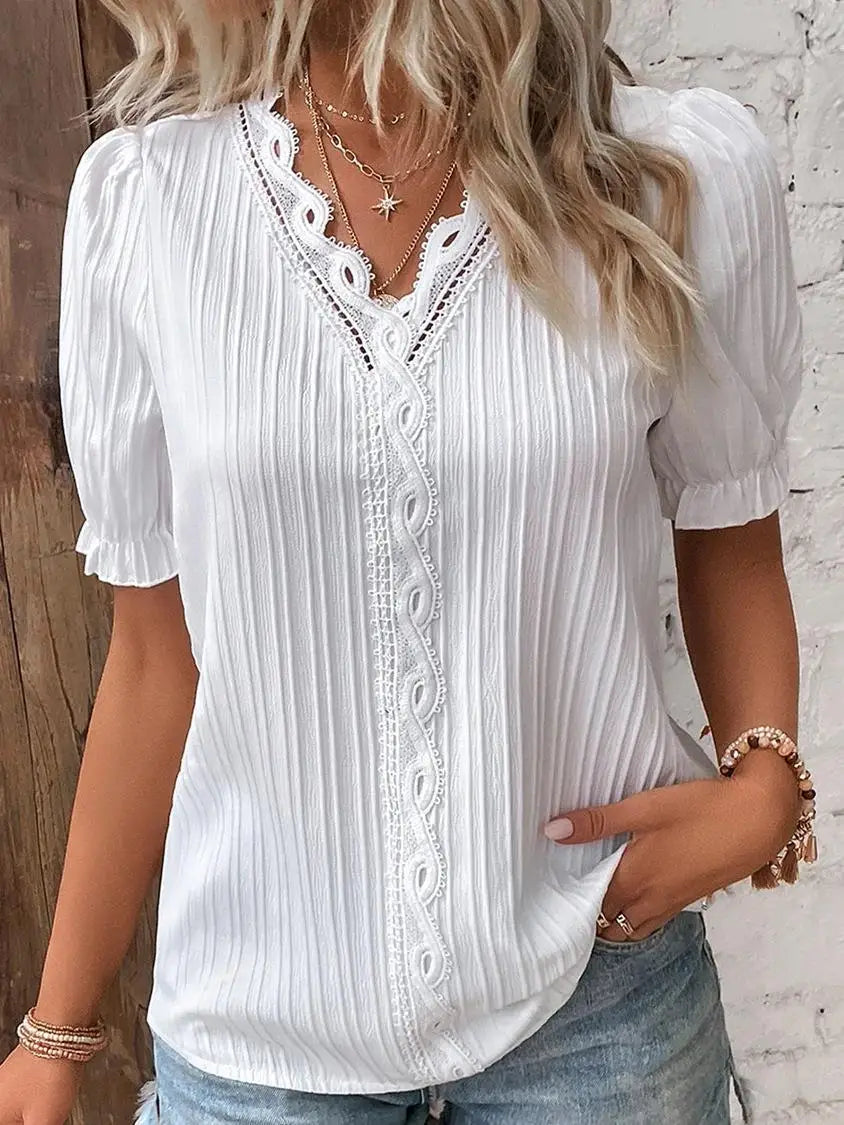 Isla Short-Sleeve Lace Blouse